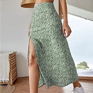 Green floral midi skirt